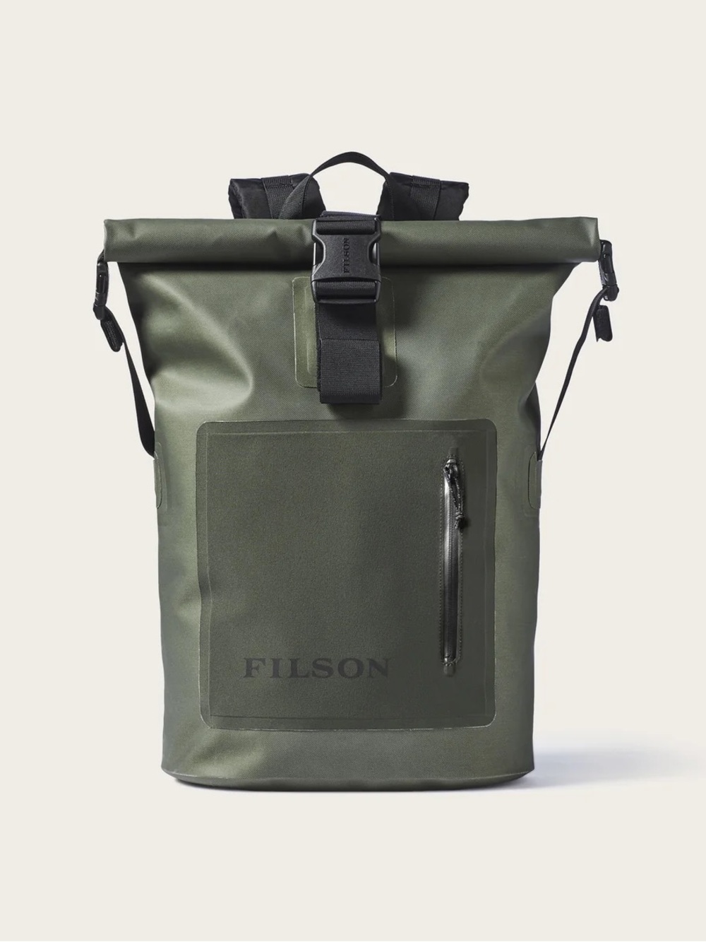 Filson Olive Green Roll-Top Backpack with Black Accents
